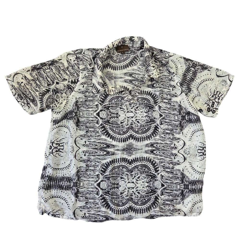 Fenn Wright Manson Womens 1X Black White Abstract Kaleidoscopic Short Sleeve Top